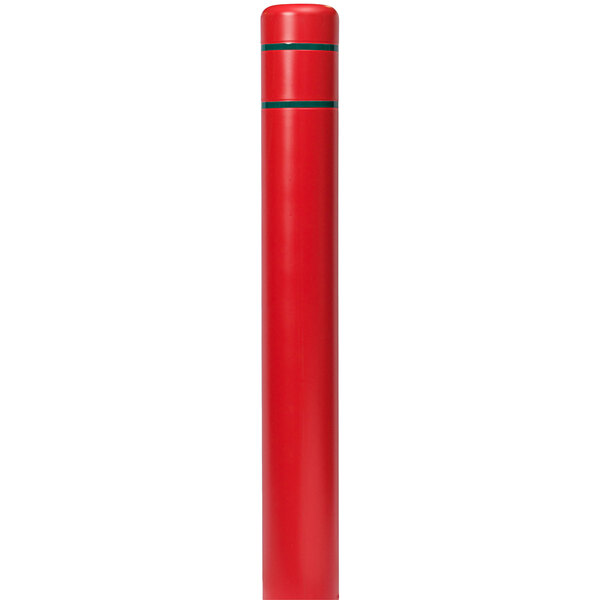 A red cylindrical Innoplast BollardGard with green stripes.