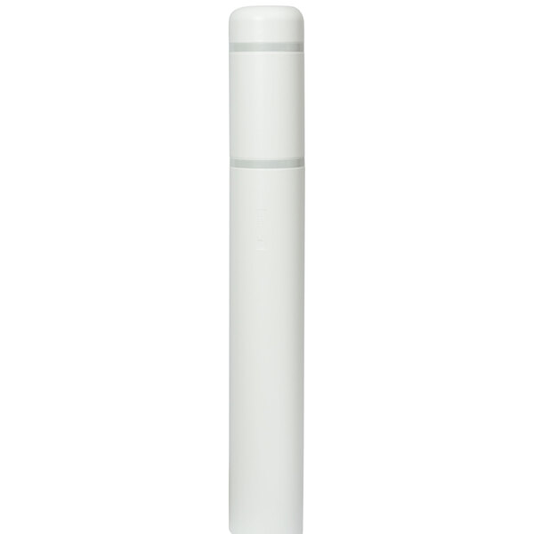 A white cylindrical Innoplast Bollard cover with white reflective stripes.