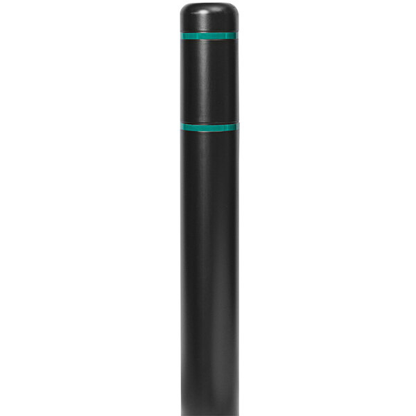 A black cylindrical Innoplast BollardGard with green stripes.