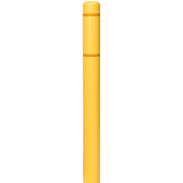 A yellow Innoplast BollardGard with yellow reflective stripes on a white background.