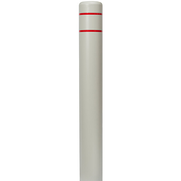 A white cylindrical Innoplast BollardGard with red stripes.