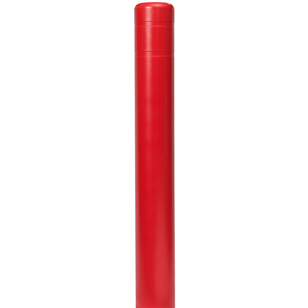 A red cylindrical bollard cover with a white cap.