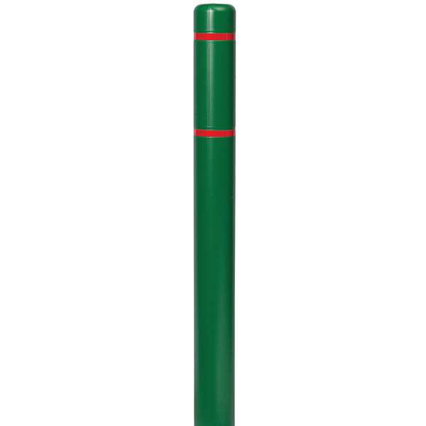 A green Innoplast BollardGard with red reflective stripes over a white background.