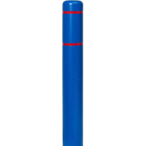 A blue cylindrical Innoplast Bollard cover with red stripes.