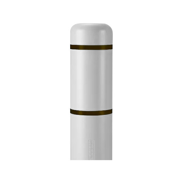 A light gray Innoplast BollardGard bollard cover with black reflective stripes.