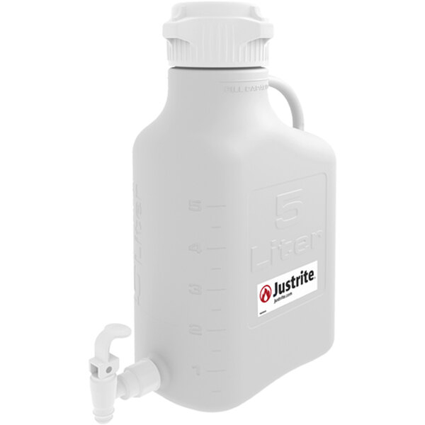 A white plastic carboy with a spigot and a handle.