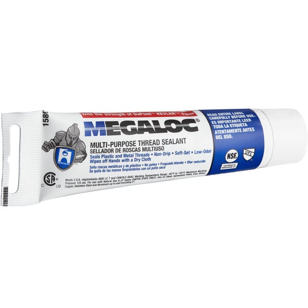 A close-up of a tube of Hercules Megaloc Blue Multipurpose Thread Sealant.