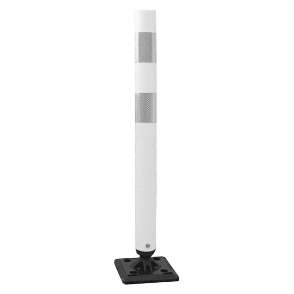 A white rectangular Innoplast Tuff Post with 3 white reflective stripes and a black base.