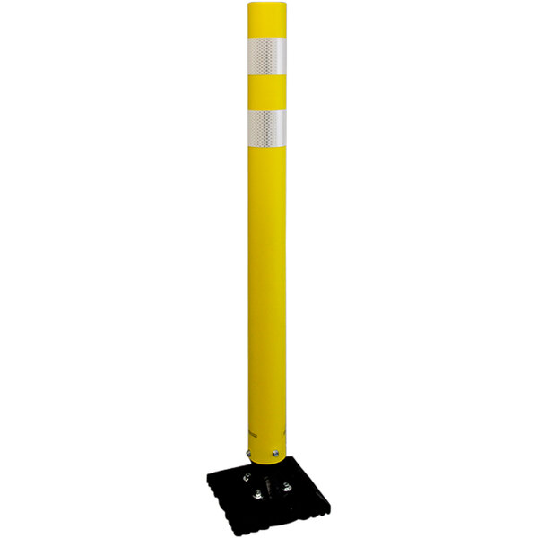 A yellow Innoplast Tuff Post with white reflective stripes.