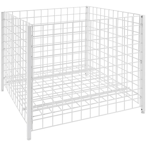 A white wire mesh box with grids.