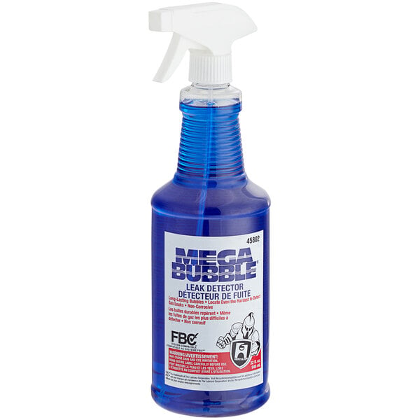 A blue Hercules Megabubble leak detector bottle with a white cap.