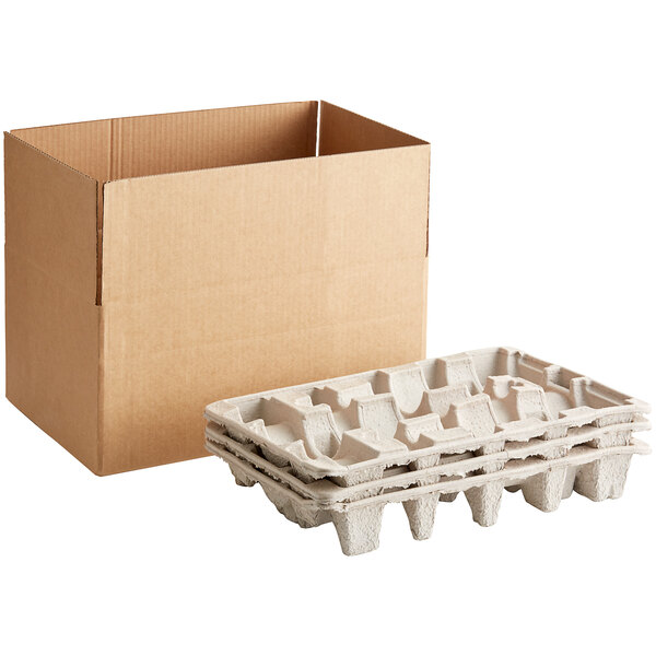 A Lavex Molded Fiber wine shipper kit with a carton tray inside a cardboard box.