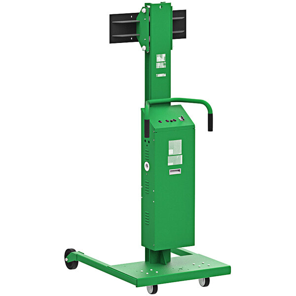 A green Valley Craft steel straddled lift machine with a handle on top.