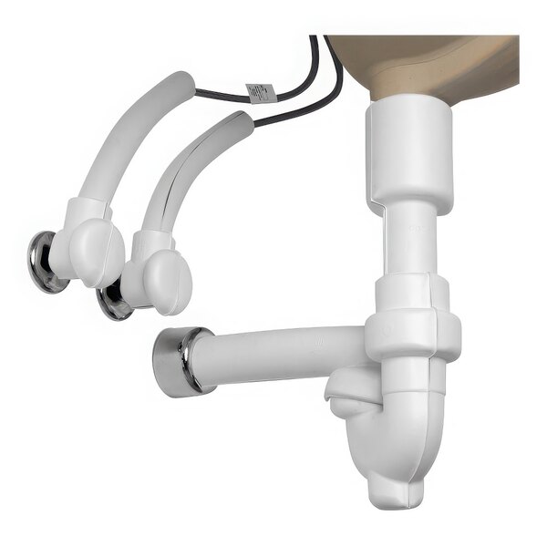 The white plastic and brass curved cover of a Dearborn tubular P-trap.