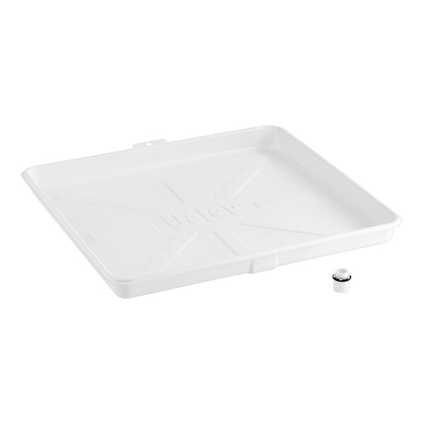 A white plastic tray with ribs.