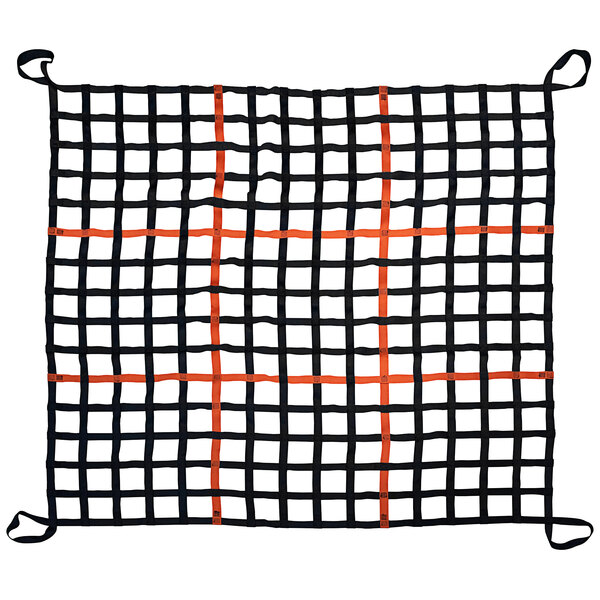 A black and orange net with a black and orange grid.