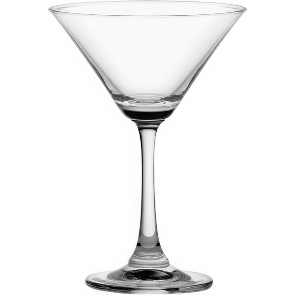 A clear stemmed Duchess martini glass.