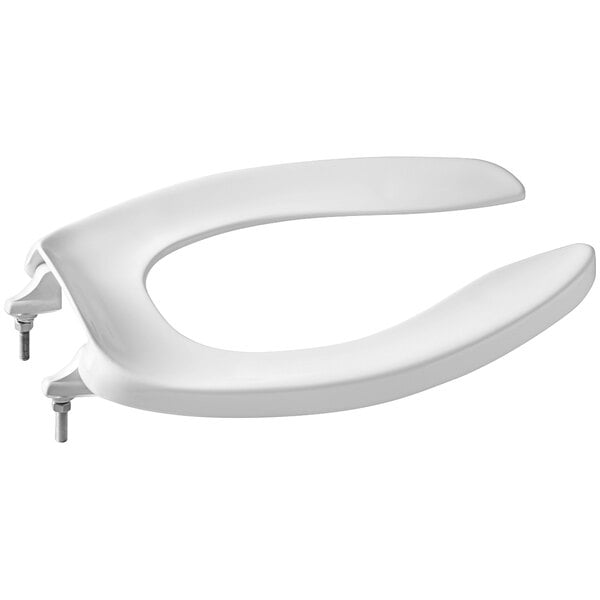 A Zurn white toilet seat with two screws.