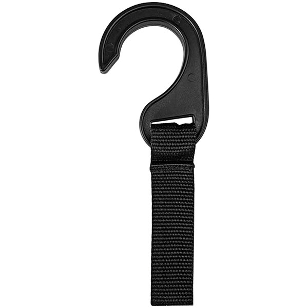 A black hook with a black nylon strap.