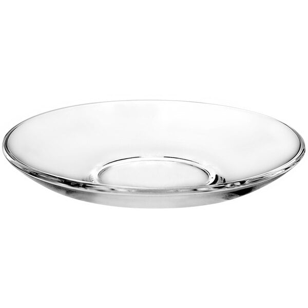 A clear glass plate with a small bottom.