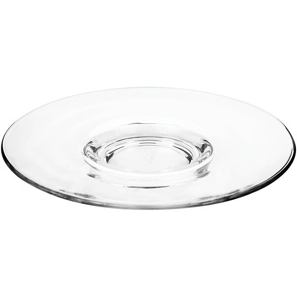 A Kenya clear glass saucer with a circular rim.