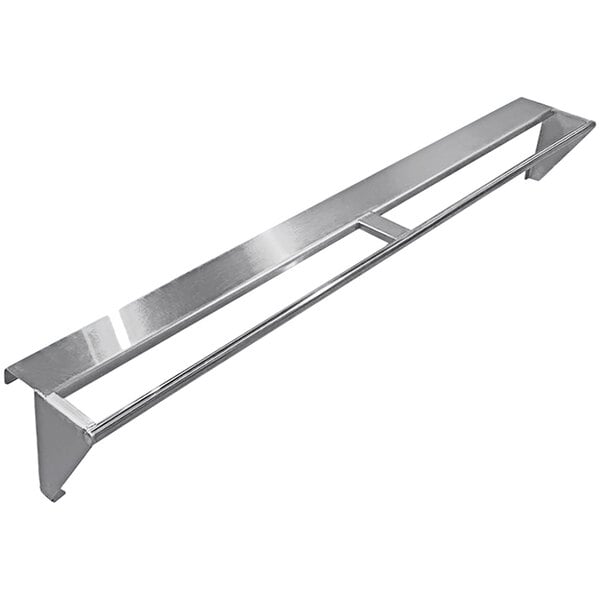 A long metal bar with a metal shelf on it.