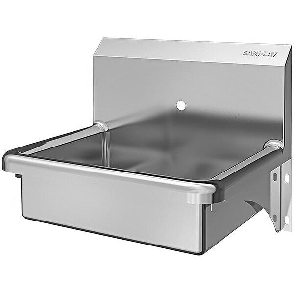 A stainless steel Sani-Lav wall mounted hand sink with a single faucet hole.