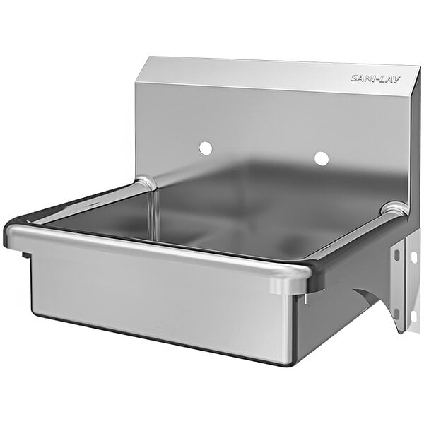 A stainless steel Sani-Lav wall mounted hand sink with a hole.