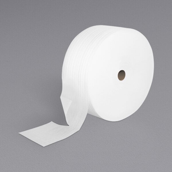 A roll of white Lavex foam packaging on a white background.