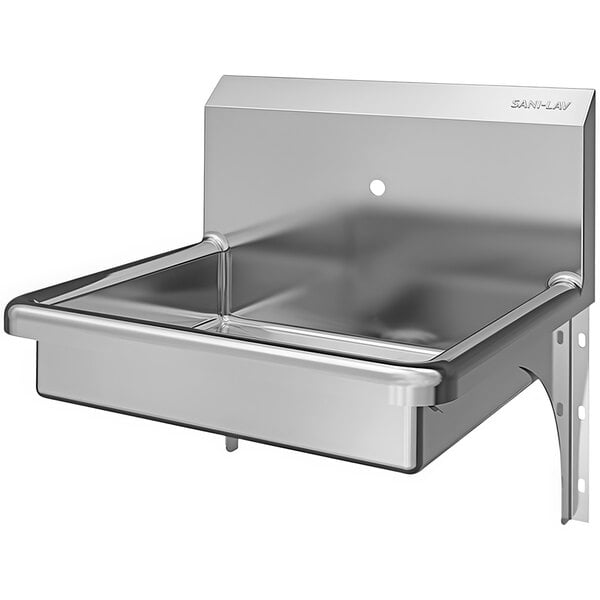 A Sani-Lav stainless steel wall mounted hand sink with a single faucet hole.