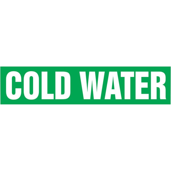 A green rectangular sign with white text that says "Cold Water" and "Cold Water" in white letters on a green background.