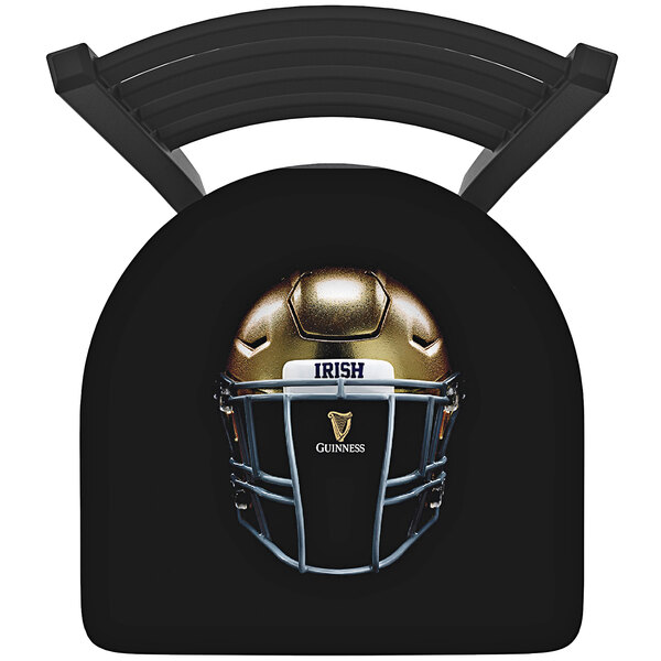 A Holland Bar Stool swivel bar stool with a Notre Dame football helmet design on the seat.