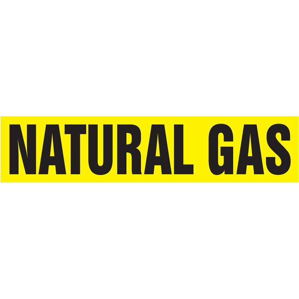 A white rectangular sign with yellow and black lettering reading "Natural Gas" and "Accuform RPK523SSH"