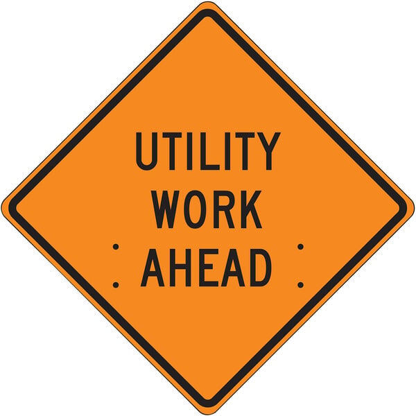 An Accuform "Utility Work Ahead" construction sign on a white background.