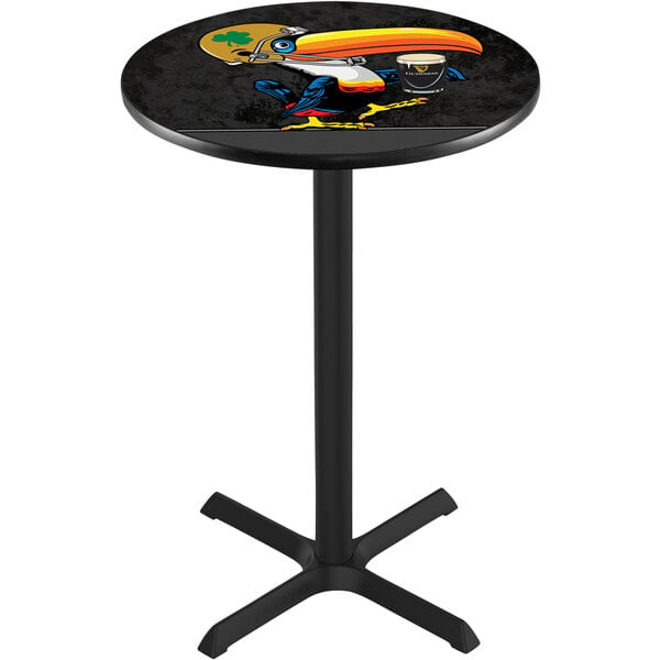 A Holland Bar Stool black bar table with a toucan on it.