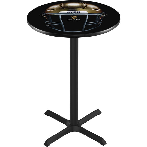 A Holland Bar Table with a Guinness Notre Dame Football Helmet on it.