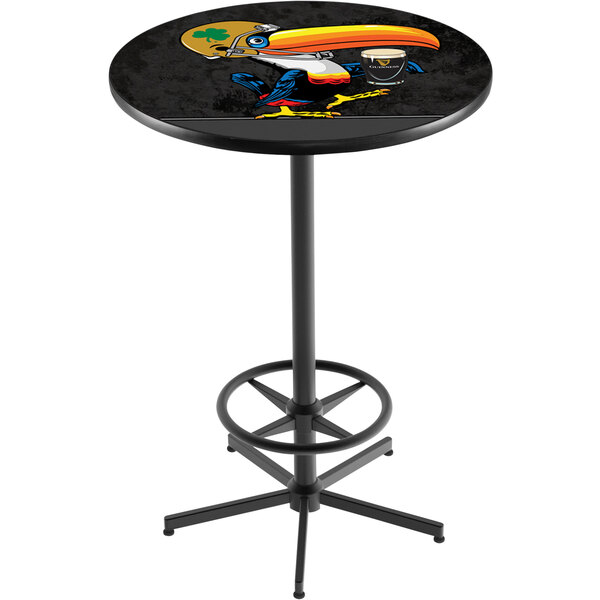 A round black Holland Bar Table with a Guinness Toucan on it.
