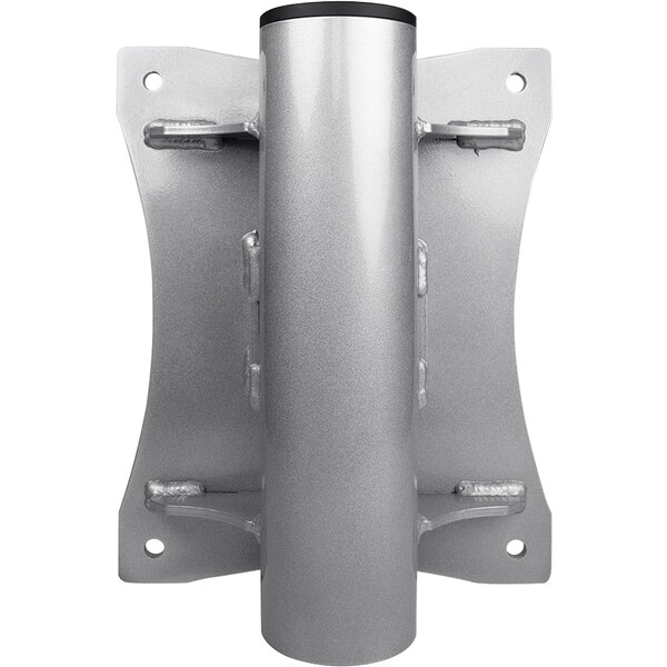 A silver metal wall mount base with two holes for an OZ Lifting Products Tele-Pro Davit Crane.