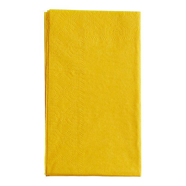 A yellow Hoffmaster paper dinner napkin.