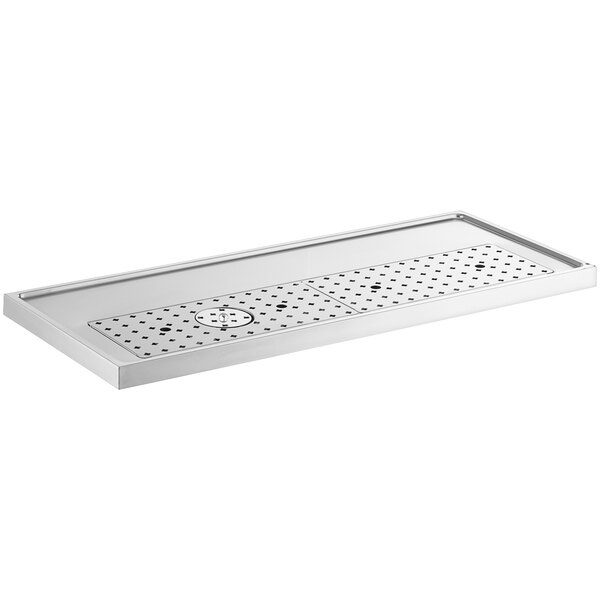 A stainless steel rectangular Micro Matic platform drip tray with holes in it.