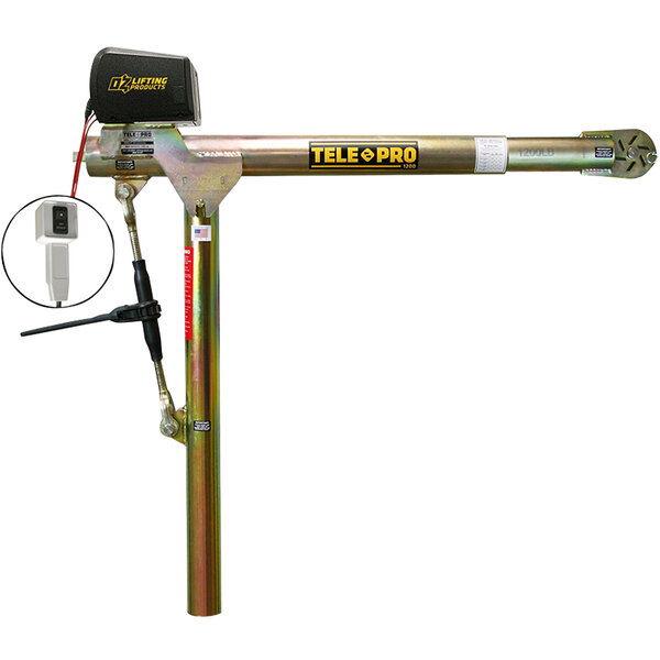 The OZ Lifting Products Tele-Pro Davit Crane with a telescoping arm and a cable winch.