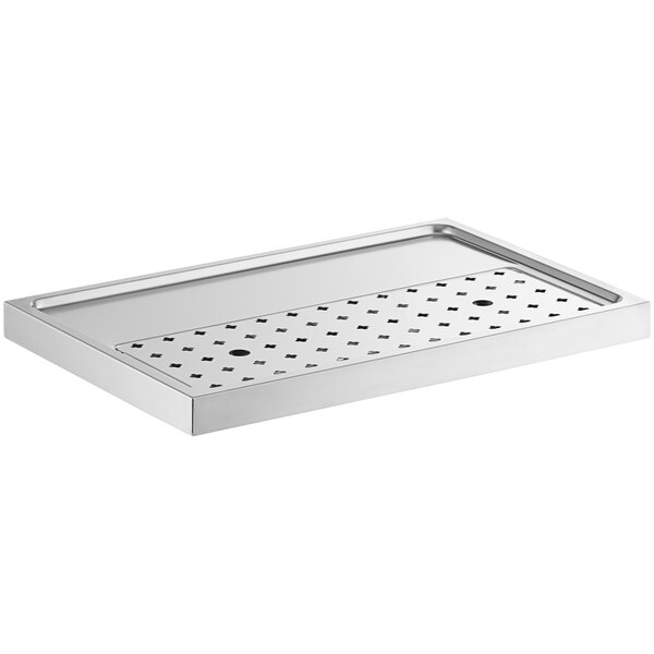 A silver rectangular Micro Matic stainless steel platform drip tray with holes in it.