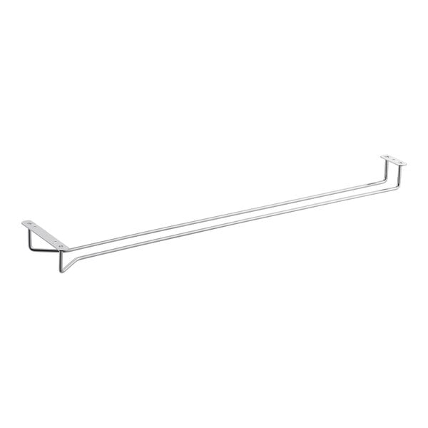 A chrome plated metal rack with two metal rods.