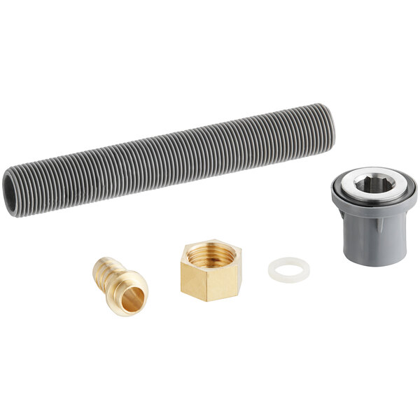 A Micro Matic stainless steel platform drip tray with a glass rinser and a flexible tube over a grey object.