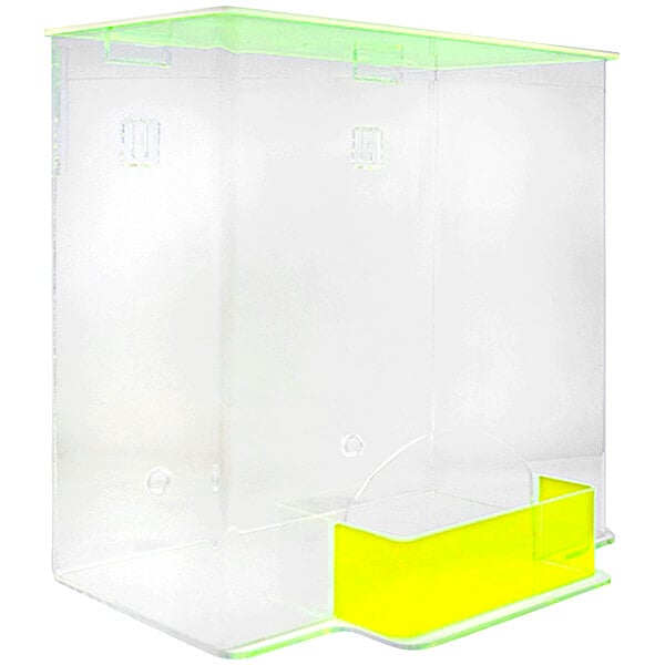 A clear plastic box with a yellow lid.