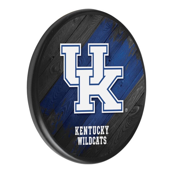 A black and blue wood sign with a blue and white University of Kentucky logo.