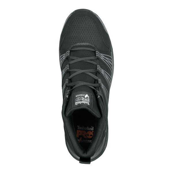 A black Timberland PRO Powerdrive men's composite toe non-slip hiker boot in size 7.5 medium width.
