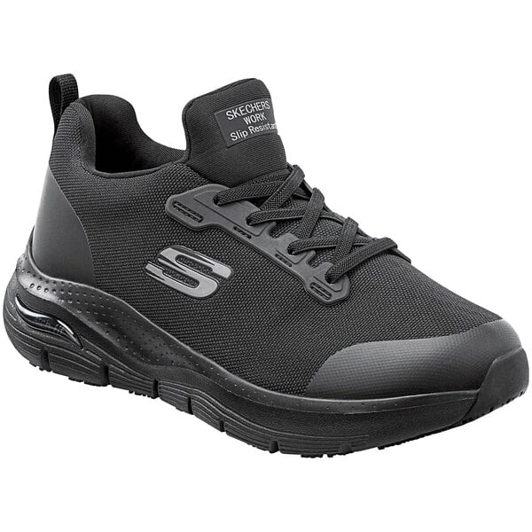 A black Skechers Leslie Arch Fit athletic shoe.