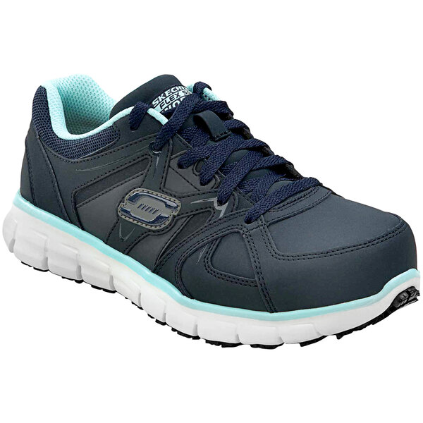 Skechers Work Jackie Women s 8.5 Medium Width Navy Aqua Alloy Toe Non Slip Athletic Shoe SSK406NVAQ