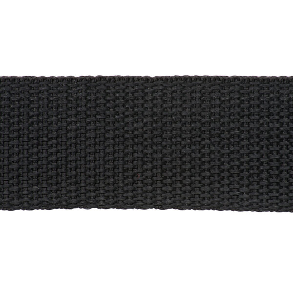 A black fabric seat belt with a buckle on it.